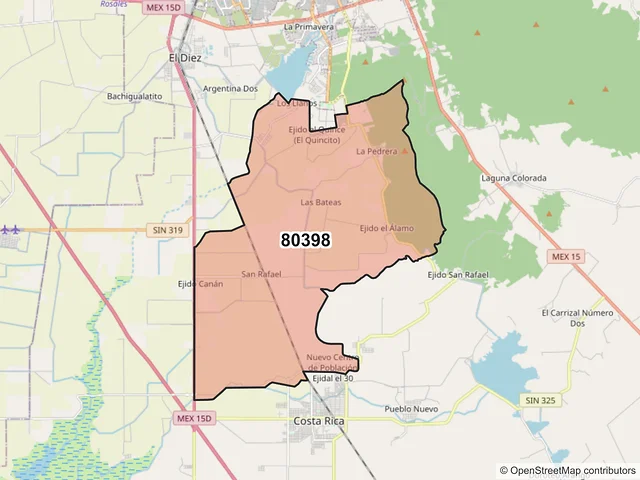 Mapa del código postal 80398, Culiacán, Sinaloa