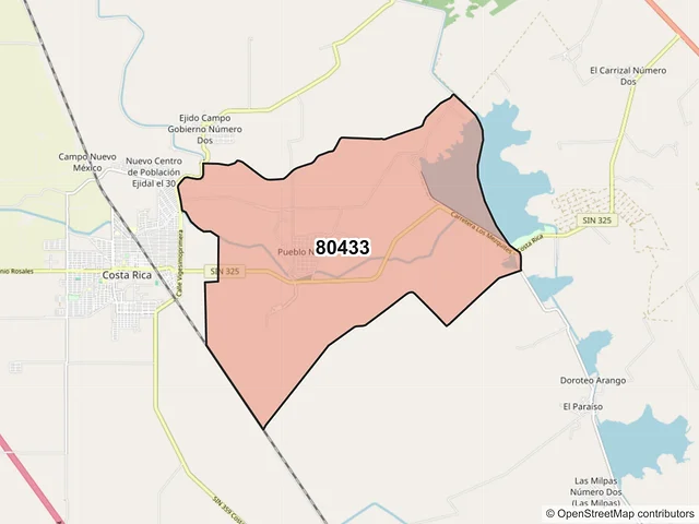 Mapa del código postal 80433, Culiacán, Sinaloa
