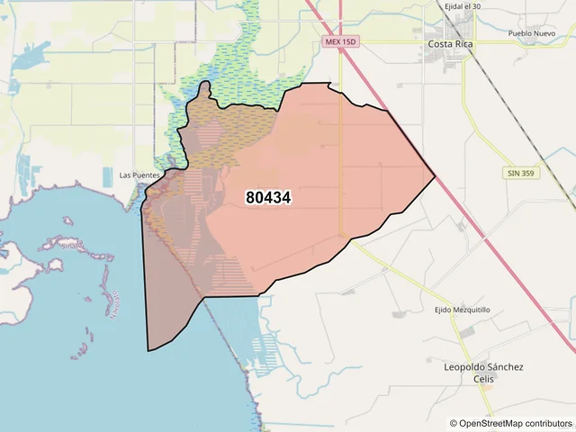 Mapa del código postal 80434, Culiacán, Sinaloa