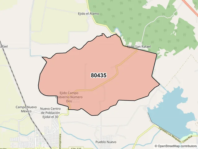 Mapa del código postal 80435, Culiacán, Sinaloa