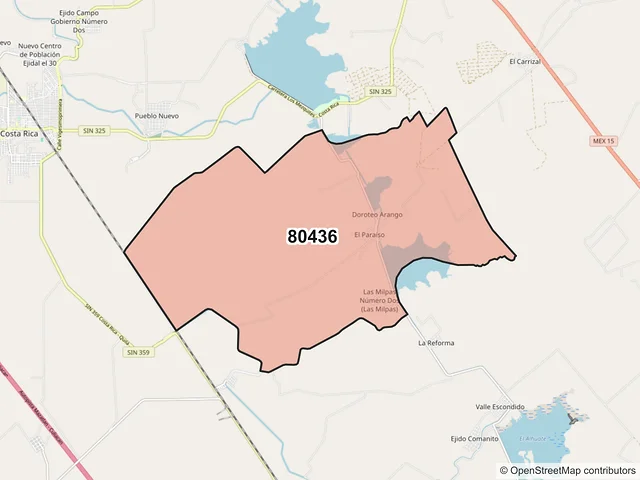 Mapa del código postal 80436, Culiacán, Sinaloa