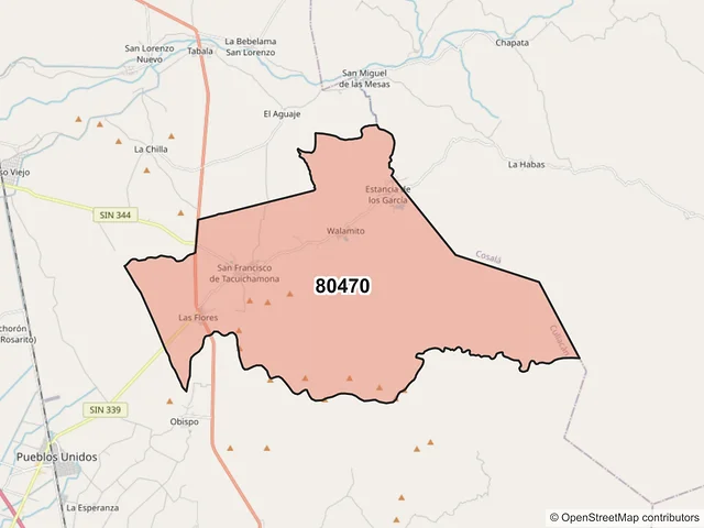 Mapa del código postal 80470, Culiacán, Sinaloa