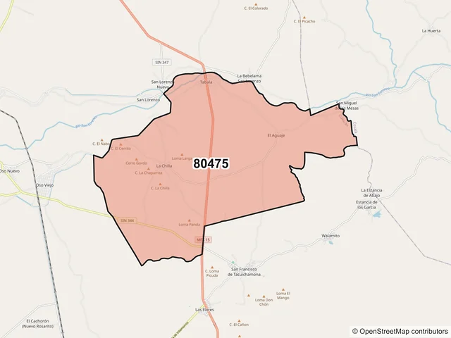 Mapa del código postal 80475, Culiacán, Sinaloa