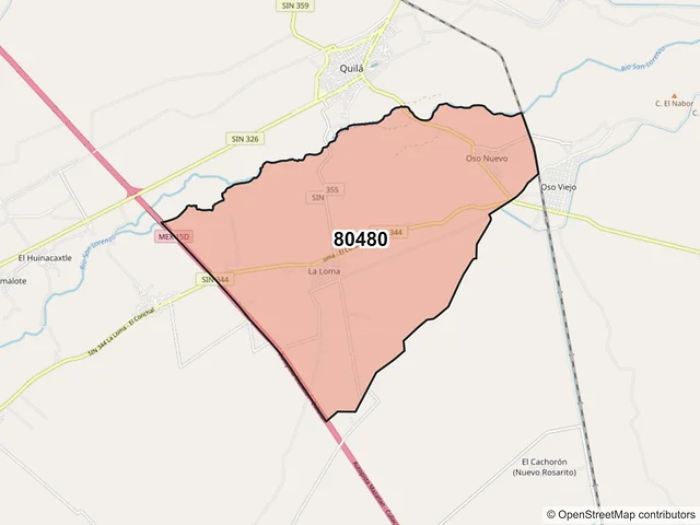 Mapa del código postal 80480, Culiacán, Sinaloa