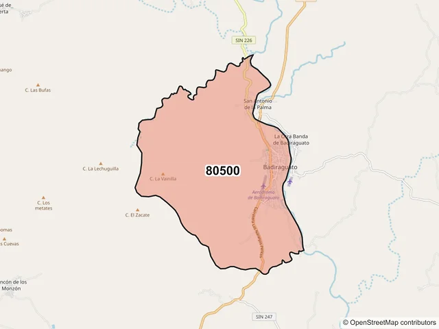 Mapa del código postal 80500, Badiraguato, Sinaloa