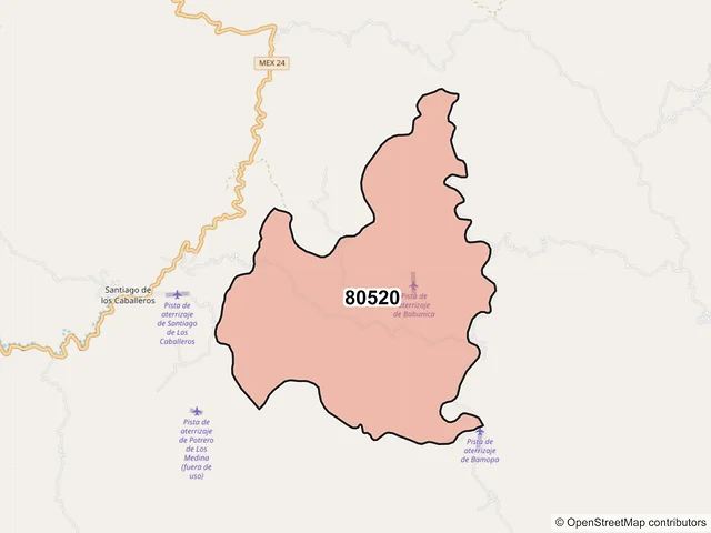 Mapa del código postal 80520, Badiraguato, Sinaloa