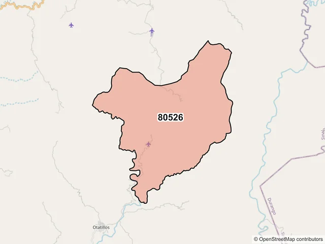 Mapa del código postal 80526, Badiraguato, Sinaloa