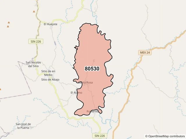 Mapa del código postal 80530, Badiraguato, Sinaloa