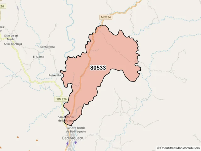 Mapa del código postal 80533, Badiraguato, Sinaloa