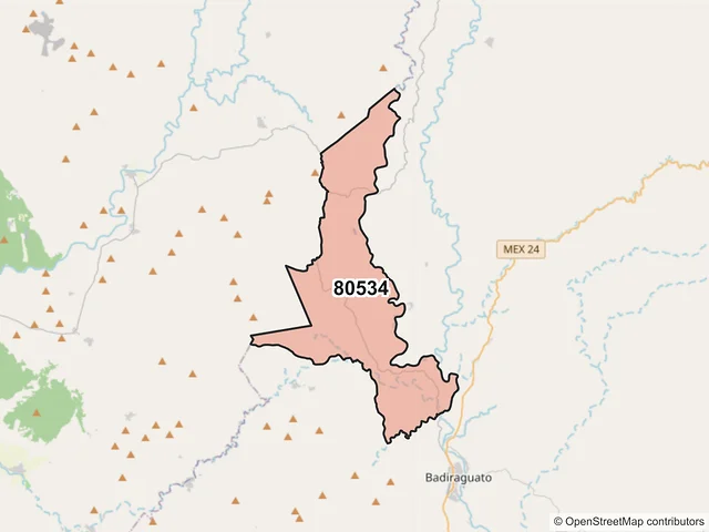Mapa del código postal 80534, Badiraguato, Sinaloa