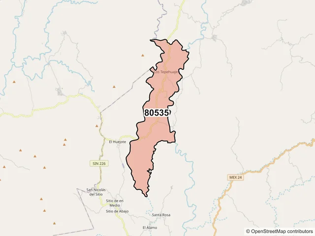 Mapa del código postal 80535, Badiraguato, Sinaloa