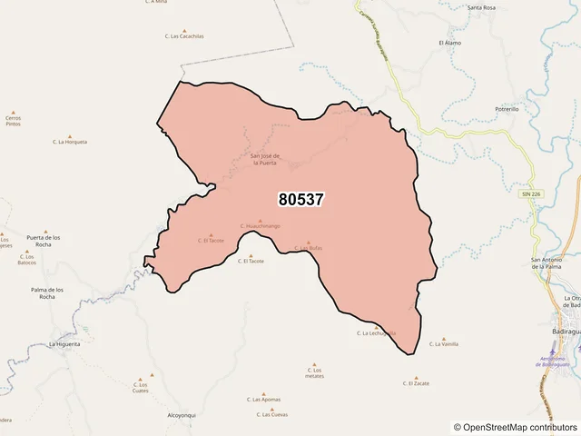 Mapa del código postal 80537, Badiraguato, Sinaloa