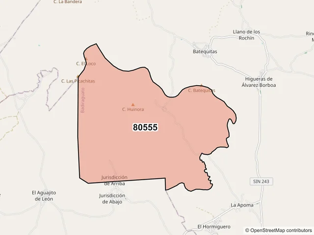 Mapa del código postal 80555, Badiraguato, Sinaloa