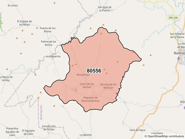 Mapa del código postal 80556, Badiraguato, Sinaloa