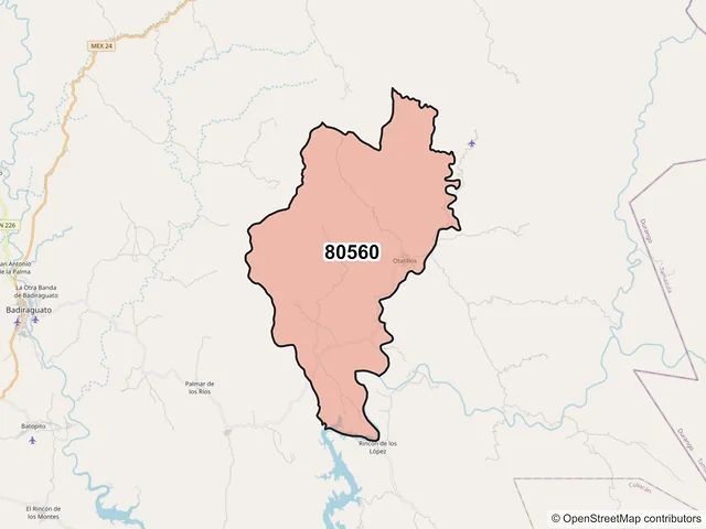 Mapa del código postal 80560, Badiraguato, Sinaloa
