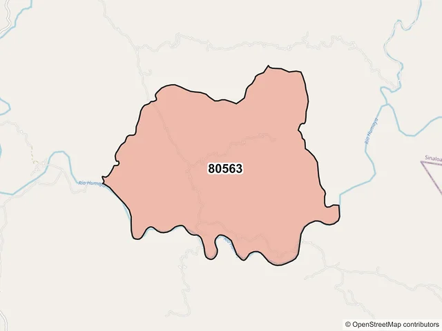 Mapa del código postal 80563, Badiraguato, Sinaloa