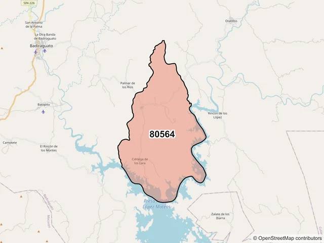 Mapa del código postal 80564, Badiraguato, Sinaloa