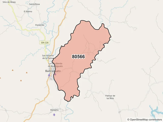 Mapa del código postal 80566, Badiraguato, Sinaloa
