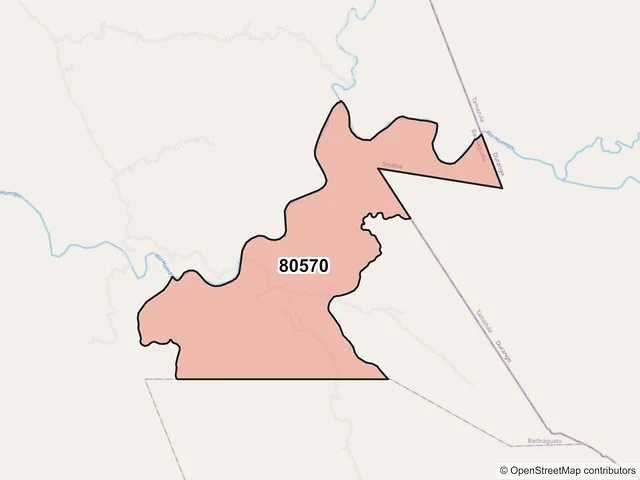 Mapa del código postal 80570, Badiraguato, Sinaloa