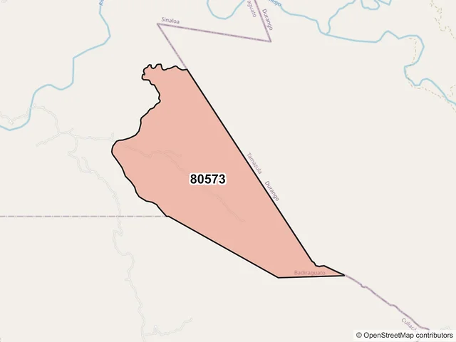 Mapa del código postal 80573, Badiraguato, Sinaloa