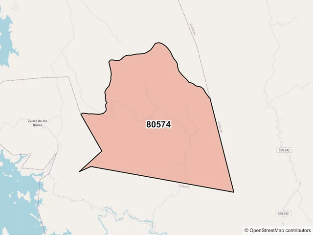 Mapa del código postal 80574, Badiraguato, Sinaloa
