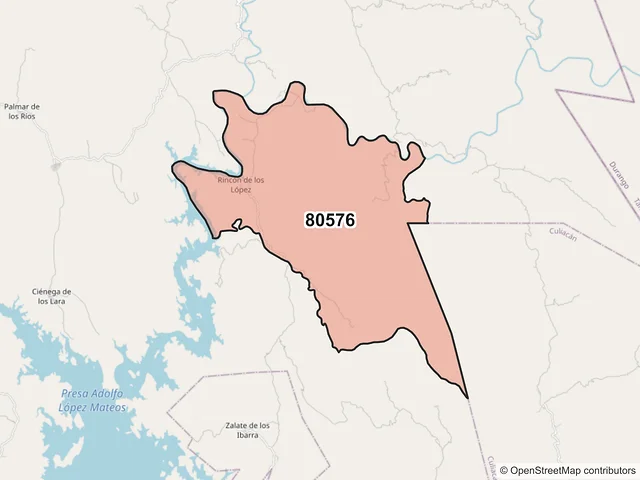 Mapa del código postal 80576, Badiraguato, Sinaloa