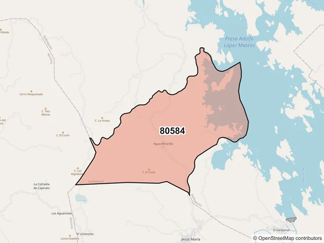Mapa del código postal 80584, Badiraguato, Sinaloa