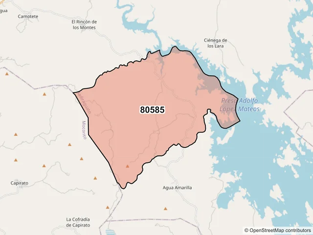 Mapa del código postal 80585, Badiraguato, Sinaloa