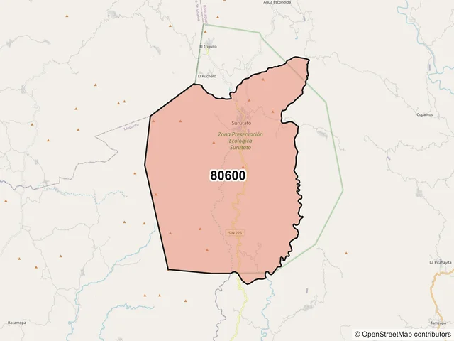 Mapa del código postal 80600, Badiraguato, Sinaloa