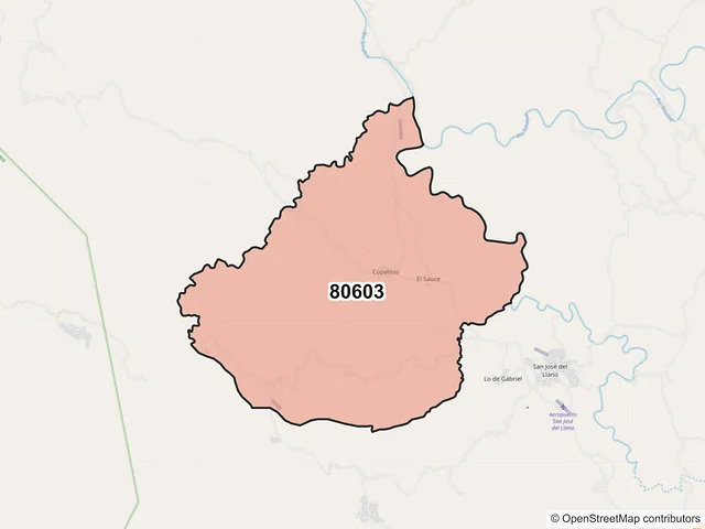Mapa del código postal 80603, Badiraguato, Sinaloa
