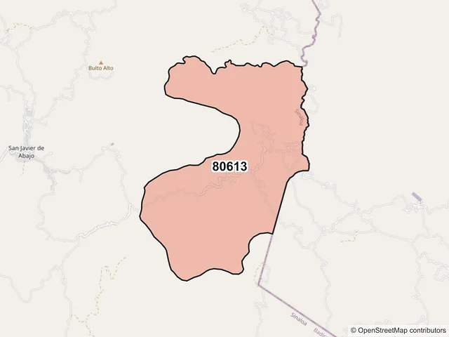 Mapa del código postal 80613, Badiraguato, Sinaloa