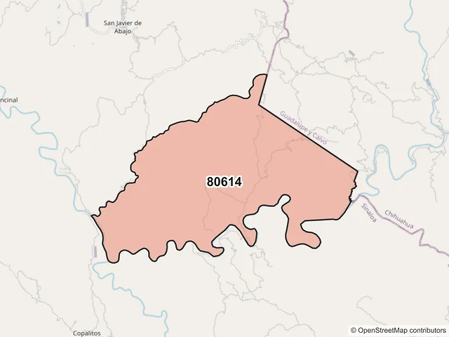 Mapa del código postal 80614, Badiraguato, Sinaloa