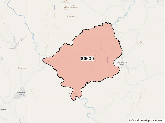 Mapa del código postal 80630, Badiraguato, Sinaloa