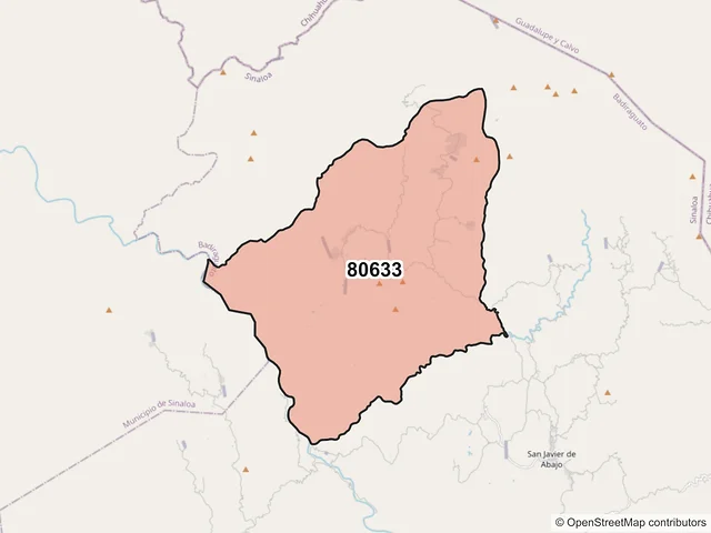 Mapa del código postal 80633, Badiraguato, Sinaloa