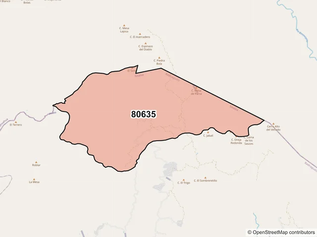 Mapa del código postal 80635, Badiraguato, Sinaloa