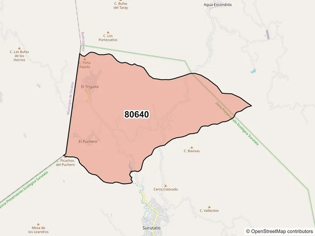 Mapa del código postal 80640, Badiraguato, Sinaloa