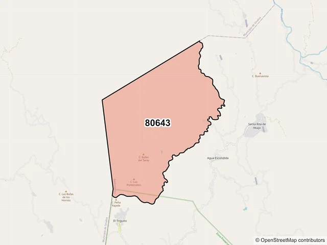 Mapa del código postal 80643, Badiraguato, Sinaloa