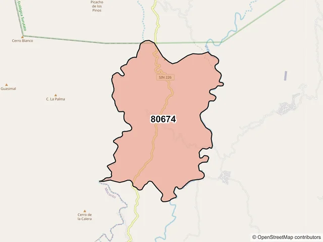 Mapa del código postal 80674, Badiraguato, Sinaloa
