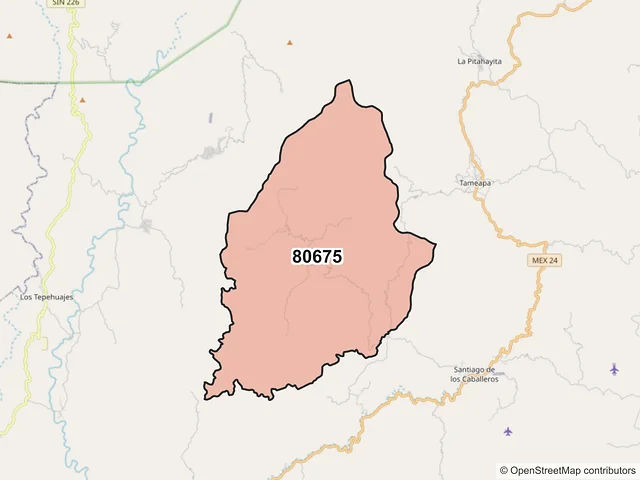 Mapa del código postal 80675, Badiraguato, Sinaloa