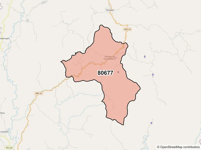Mapa del código postal 80677, Badiraguato, Sinaloa
