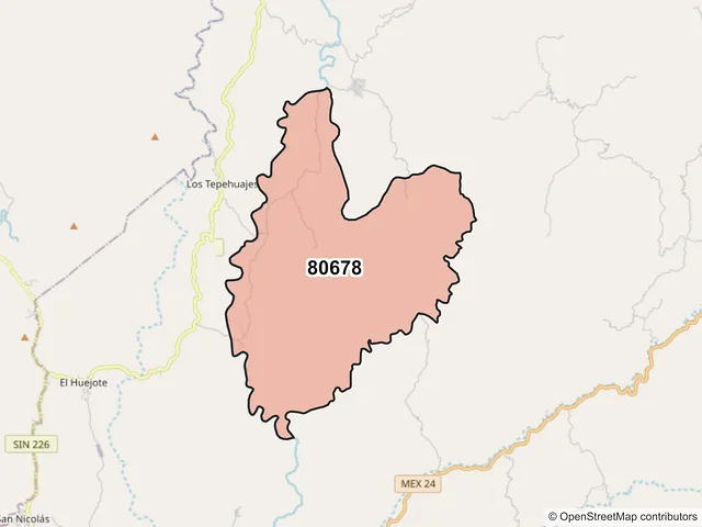 Mapa del código postal 80678, Badiraguato, Sinaloa