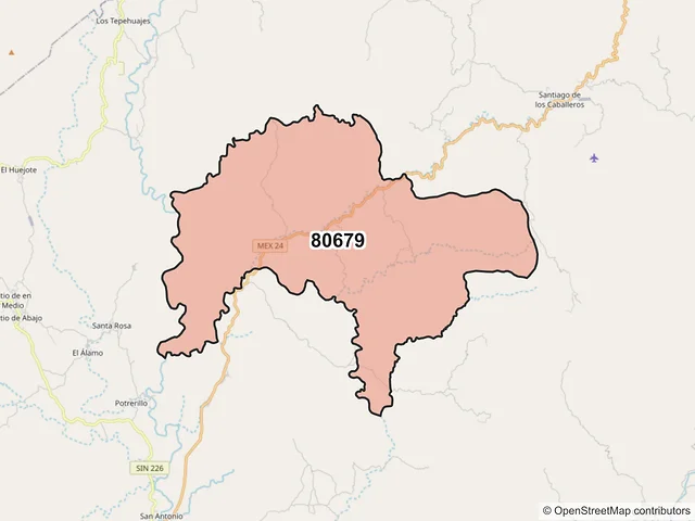 Mapa del código postal 80679, Badiraguato, Sinaloa