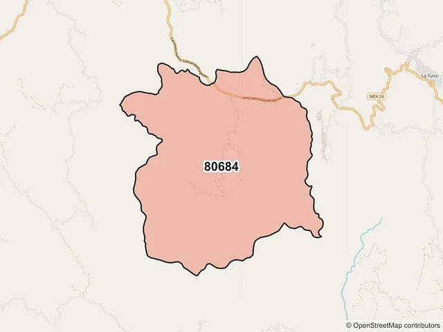 Mapa del código postal 80684, Badiraguato, Sinaloa