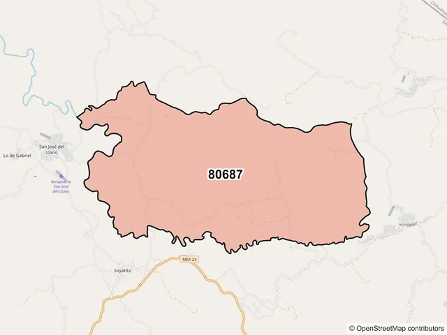 Mapa del código postal 80687, Badiraguato, Sinaloa