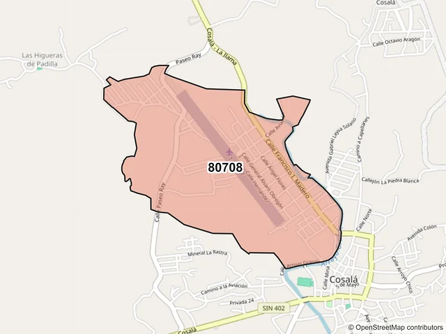 Mapa del código postal 80708, Cosalá, Sinaloa