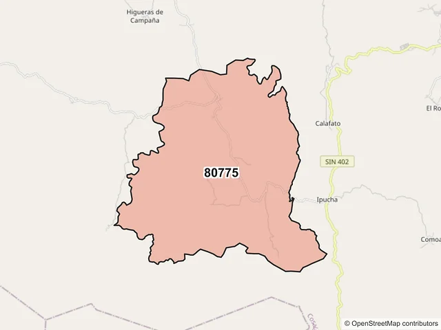 Mapa del código postal 80775, Cosalá, Sinaloa