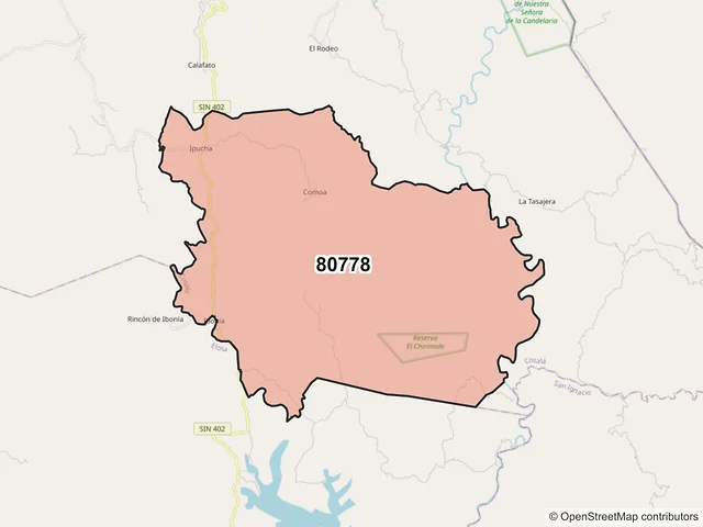 Mapa del código postal 80778, Cosalá, Sinaloa