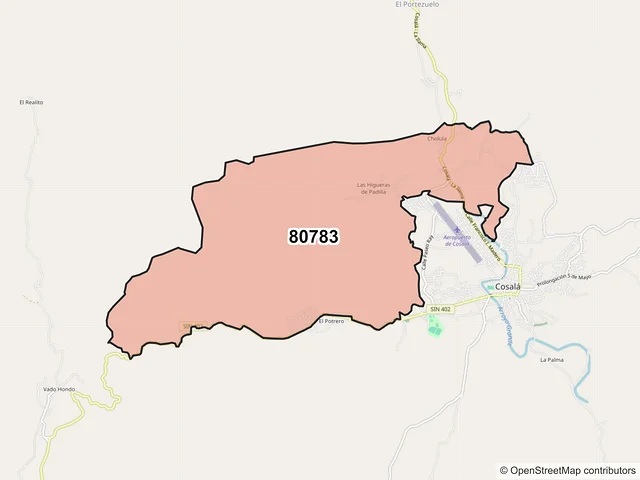 Mapa del código postal 80783, Cosalá, Sinaloa