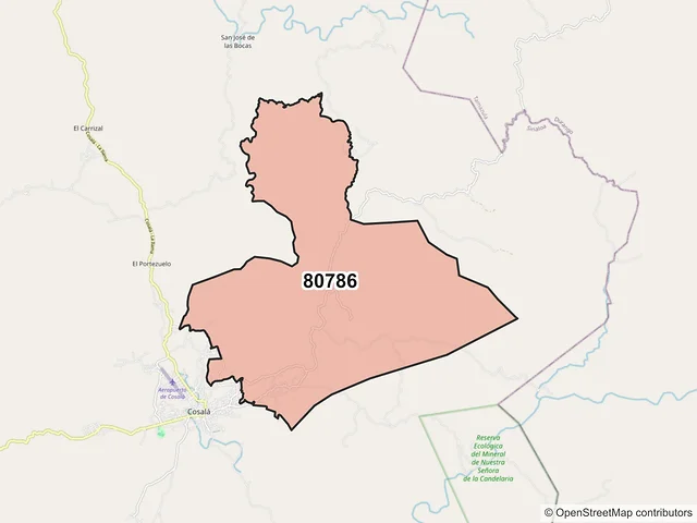 Mapa del código postal 80786, Cosalá, Sinaloa