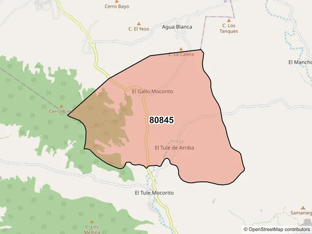 Mapa del código postal 80845, Mocorito, Sinaloa